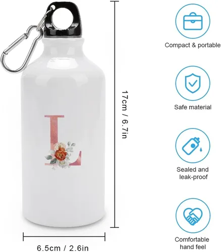 Vista 6 de Letras iniciales del alfabeto en acuarela, decoración de botellas de agua para viajes, deportes, monograma, letra inicial L con flores, citas