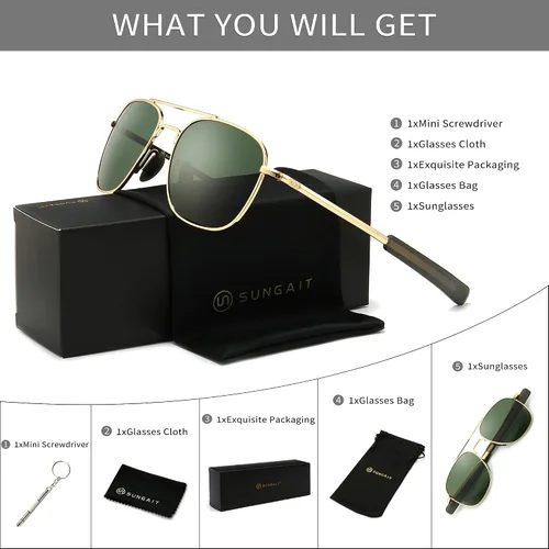 Vista 7 de SUNGAIT Gafas de sol polarizadas estilo militar Pilot Aviator para hombre con patillas de bayoneta