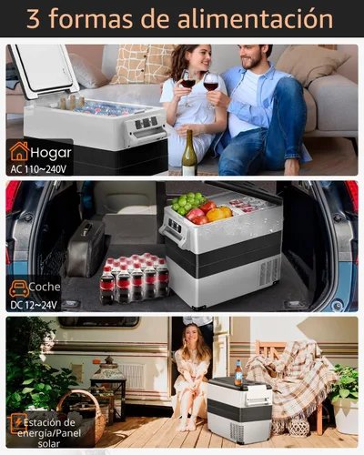 Vista 5 de Feelfunn Refrigerador portátil de 12 voltios para auto - 55 litros, enfriador eléctrico con AC/DC para camión, cámper, furgoneta, refrigerador