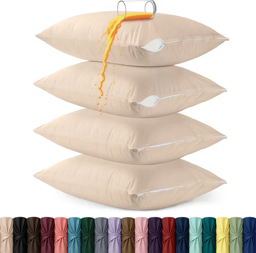 Vista 16 de Utopia Bedding Protector de almohada impermeable, con cremallera, paquete de 2, beige, estándar, funda de almohada a prueba de chinches, de 20 x 26