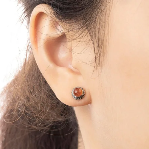 Vista 24 de Aretes de plata de ley con piedra natal de cristal real, joyería para mujer, moda occidental 925, envejecida, bohemia, hecha a mano, el mejor regalo