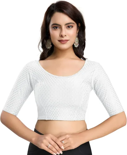 Vista 18 de TRENDMALLS Blusa de sari de algodón puro para mujer, elástica, confeccionada, con mangas hasta el codo, lista para usar