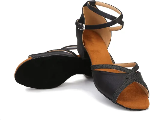 Vista 6 de TTdancewear Zapatos de baile de tacón bajo cubano para mujer, zapatos de baile latino, zapatos de práctica para principiantes, con purpurina