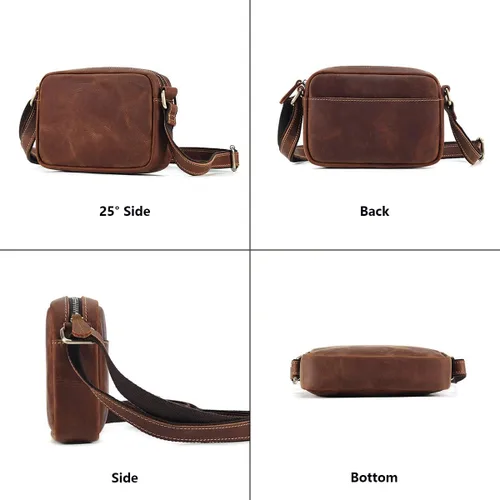 Vista 5 de Bolso cruzado retro para teléfono para hombre, pequeño bolso de hombro de cuero de caballo loco, bolso de mano de alta capacidad para hombre, bolso