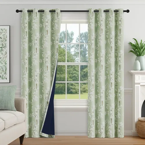 Vista 16 de FMFUNCTEX Grey Blackout Floral Curtains, Bedroom, 100X84 Inches, 1 Panel Gris Floral