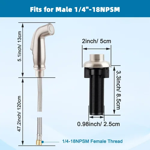 Vista 2 de Pulverizador lateral universal de cocina compatible con grifo Moen, reemplazo del rociador de grifo de fregadero de cocina con Níquel cepillado
