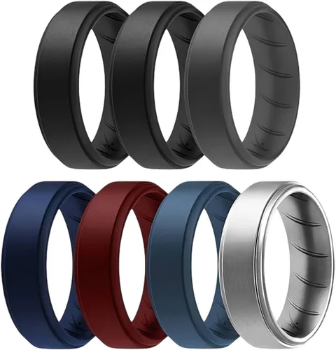 Vista 15 de ROQ Anillo de boda de goma de silicona para hombre, ajuste cómodo, anillo de boda para hombre, duradero, anillo de compromiso de goma transpirable