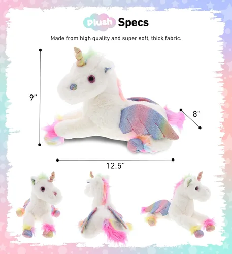 Vista 3 de DolliBu Peluche de unicornio volador real, peluche suave y abrazable, adorable juguete de peluche para jugar, lindo animal de fantasía, regalos