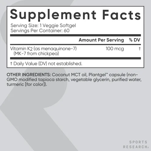 Vista 5 de 100 Microgramos de la vitamina K2 (como MK7) con aceite de coco orgánico para una mejor absorción, con MenaQ7 clínicamente probada y formulado sin