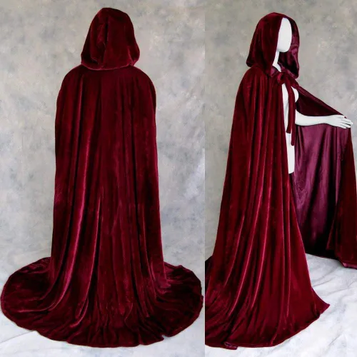 Vista 4 de Newdeve - Capa de terciopelo medieval de longitud completa con capucha para disfraz de cosplay para adultos
