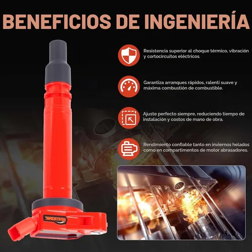 Vista 5 de Juego de 4 bobinas de encendido UF507 mejoradas y bujías