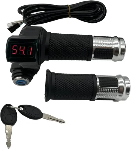 Vista 8 de 1 Par de Empuñaduras de Acelerador de Bicicleta Eléctrica, Manillar Giratorio Universal de Bicicleta Eléctrica Scooter con Pantalla LCD de Voltaje