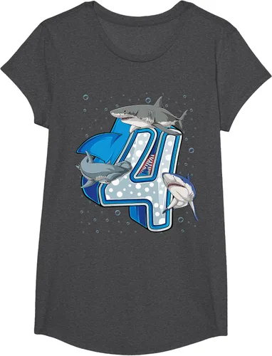 Vista 39 de Camiseta de 4.º cumpleaños para niños de 4 años con diseño de tiburón oceánico Negro