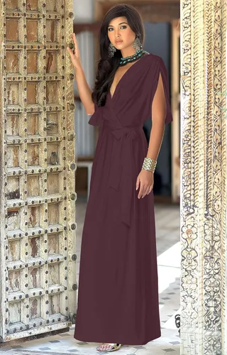 Vista 2 de KOH KOH - Vestido formal de manga corta para cóctel suelto cuello en V