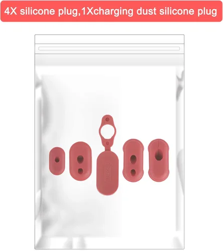 Vista 6 de TOMALL Cubierta de puerto de carga de silicona Enchufe de goma Enchufe de silicona de carga roja Enchufe de silicona para polvo 5 piezas compatibles