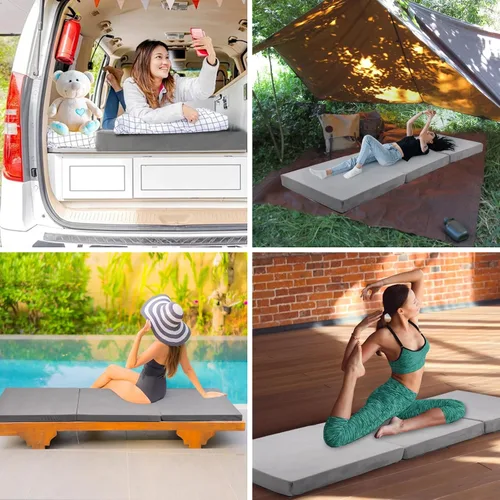 Vista 2 de Colchón plegable de espuma viscoelástica, colchón de cama triple con cubierta antipolvo, portátil, impermeable, para dormir al aire libre, plegable