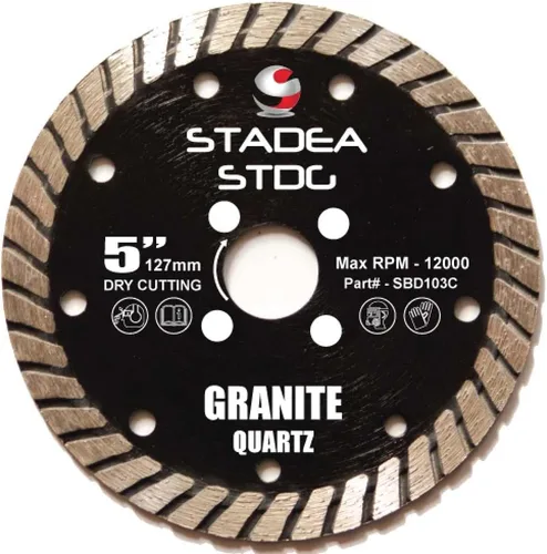 Vista 2 de SBD103A Hoja de sierra de diamante Turbo continuo de 5 pulgadas segmentos de 0.394 in para amoladora granito cuarzo corte seco Paquete de 01