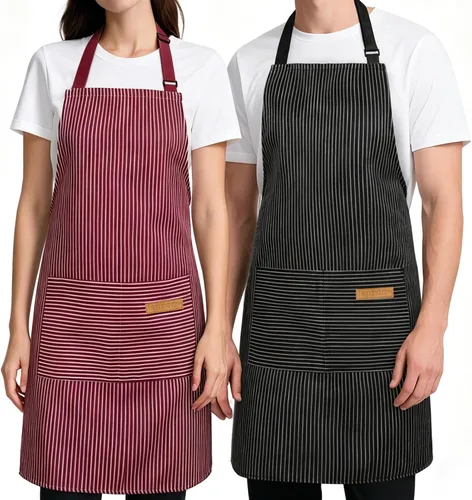 Vista 8 de Cardkiss Paquete de 2 Delantales de Cocina, Delantales Suaves para Mujeres y Hombres con 2 Bolsillos, Delantal de Chef con Correa Ajustable
