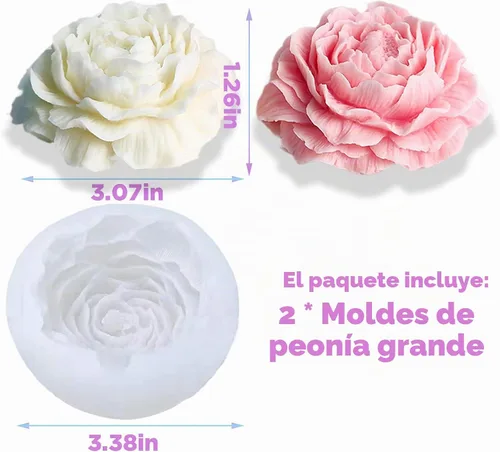 Vista 2 de 2 moldes para velas de flores de peonía, molde de jabón hecho a mano con flores 3D para fondant, hecho a mano, loción, barra, crayón, crayón 2