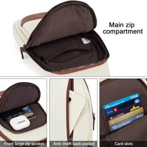 Vista 4 de CLUCI Bolso bandolera para mujeres y hombres, cangureras de cuero para mujer, bandolera pequeña, bolsa de pecho para viajes, senderismo, ciclismo