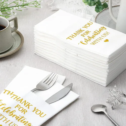 Vista 7 de Fuutreo 100 servilletas desechables de lino para boda, con bolsillo, cubiertos de papel Airlaid absorbentes, para bodas, bodas, bodas, compromisos