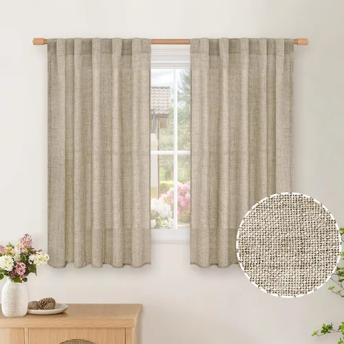 Vista 16 de BGment Cortinas cortas de lino marfil de 36 pulgadas de largo para ventanas de cocina, pequeñas cortinas texturizadas rústicas para café sobre