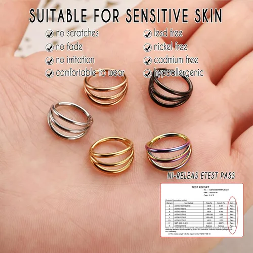 Vista 4 de Triple Nose Ring Hoop Conch Piercing Jewelry Helix Cartilage Earring