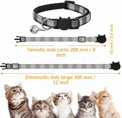 Vista 2 de Collar de gato MJIYA con campana, collar de cuadrícula separable con hebilla de plástico, ligero ajustable, de nailon, collares de gatito