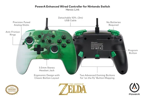 Vista 3 de PowerA Enhanced Wired Controller for Nintendo Switch - Heroic Link