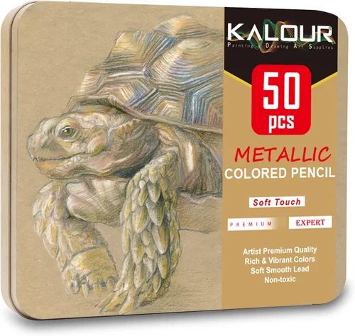 Vista 7 de KALOUR 50 lápices de colores metálicos para adultos, núcleo suave con colores vibrantes, ideales para dibujar, mezclar, bocetos, sombreado, lápices