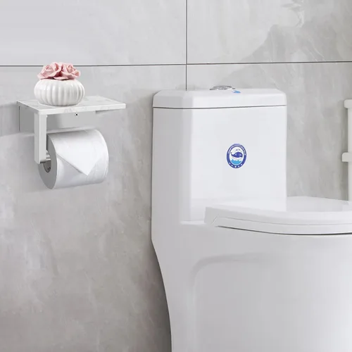 Vista 6 de Soporte de papel higiénico con estante de mármol, soporte de papel higiénico montado en la pared de acero inoxidable SUS304 y 2 ganchos adhesivos