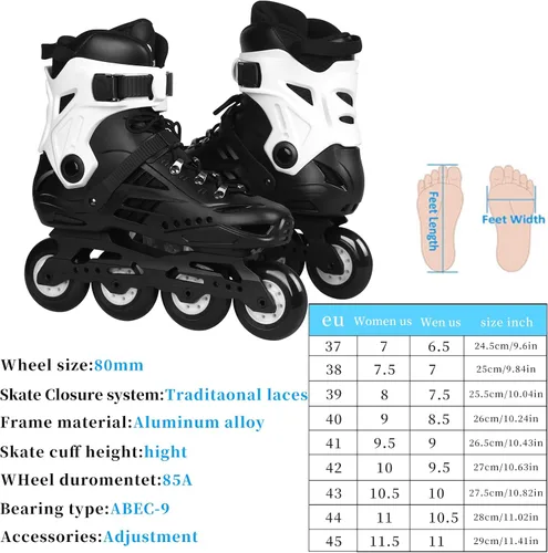 Vista 5 de Patines en línea para mujeres y hombres, patines en línea para adultos, rodamientos de acero al carbono ABEC-7, ruedas de poliuretano 85A de 0.157 x