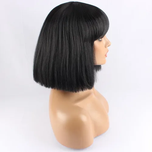Vista 6 de WeKen peluca de moda con corte bob corto, con flequillo recto, para mujer, peluquines sintéticos, Negro