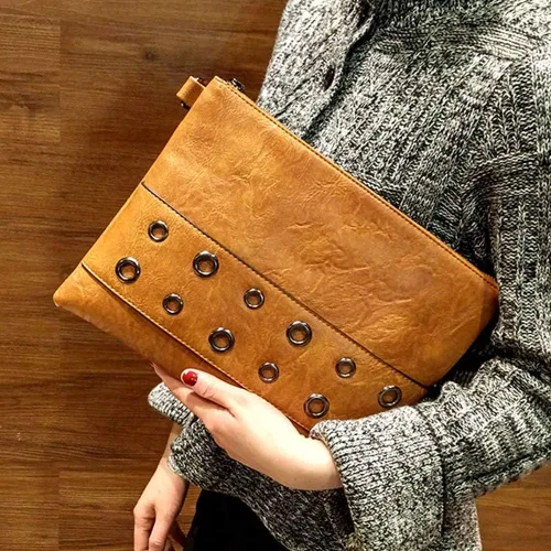 Vista 4 de Remache de moda para mujer, bolso de embrague de cuero PU, bolsos de mensajero cruzados, bolso de hombro femenino, embragues de muñeca