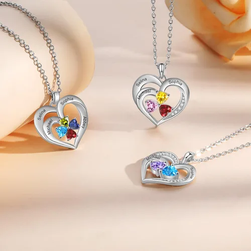 Vista 7 de Jeweidea Collar con colgante de piedra natal y nombre personalizado para mujer, regalo de joyería personalizado para mamá, esposa