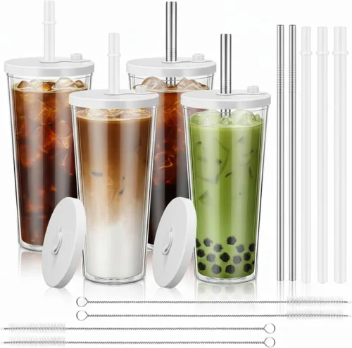 Vista 11 de Honeydak Paquete de 2 Tazas Reutilizables de 16oz para Café Helado con Tapas, Impermeables y de Pared Doble Aislada, Vaso de Café Helado de Plástico