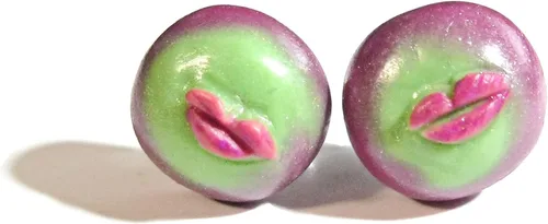 Vista 6 de Conophytum Pageae - Lips Plant - Succulent Earrings - Purple & Mint - Tiny Food Jewelry