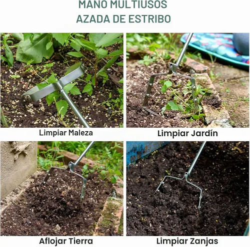 Vista 6 de Mini azada de deshierbe hula de 17.3 pulgadas, azada de estribo de acero inoxidable, herramienta de extracción de malas hierbas de acción de Mini