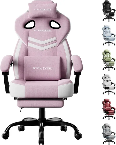 Vista 15 de GTPLAYER Sillas de juegos para adultos, asiento ergonómico grande y alto para juegos con reposapiés y soporte lumbar, cómoda silla de oficina