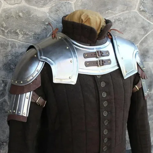 Vista 4 de Juego de hombreras medievales de acero medieval con diseño de gorget y faldones de guerrero de batalla juego de armadura de hombro y hombros