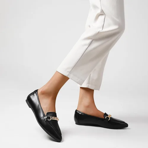 Vista 5 de Tilocow Mocasines de cadena de metal para mujer, puntera puntiaguda, zapatos de trabajo cómodos y a la moda