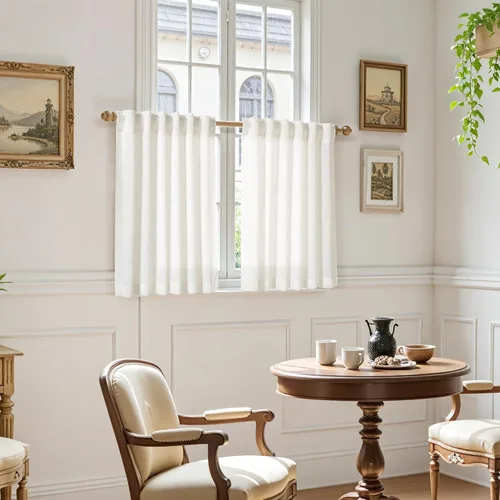 Vista 6 de Nanspring - Cortinas cortas de lino semitraslúcidas, con pestañas traseras y jareta, filtrado de luz; para cocina, ventana pequeña, sótano, Café