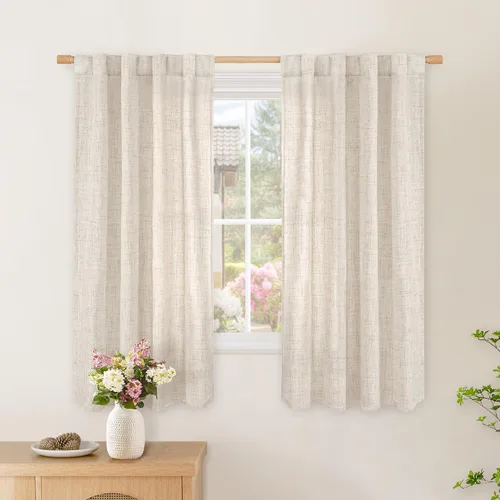 Vista 18 de BGment Cortinas cortas de lino marfil de 36 pulgadas de largo para ventanas de cocina, pequeñas cortinas texturizadas rústicas para café sobre