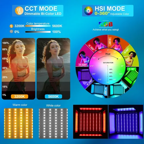 Vista 3 de GVM - Kit de iluminación LED RGB de video de estudio 800D con panel, control de aplicación para iluminación de fotografía de YouTube, 3200K-5600K, 8