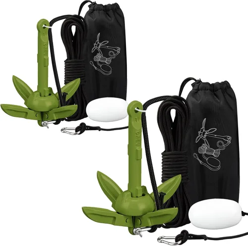 Vista 40 de Lounsweer Paquete de 2 anclajes de kayak marino de 1.5/3.5 libras, kit de anclaje plegable para barco, kayak, pesca, accesorios para botes pequeños