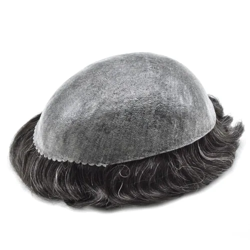 Vista 414 de Toupee para hombre 100% cabello humano real tupé para hombres 0.004 in piel de poliuretano para hombre, sistema de reemplazo de piezas de pelo