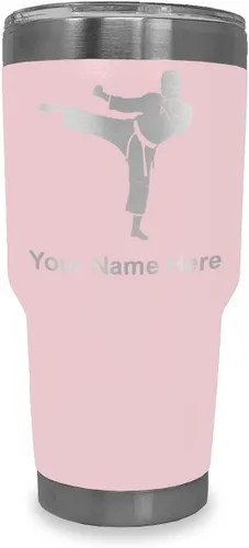 Vista 23 de LaserGram Vaso aislado al vacío de 20 onzas, Karate Man, grabado personalizado incluido (negro) Engraved Gift, Vacuum Insulated Stainless Steel