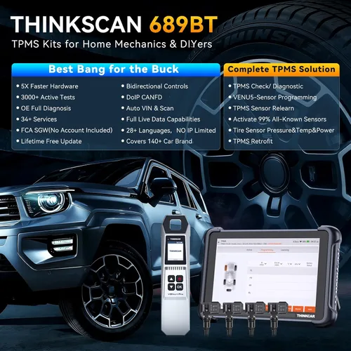 Vista 2 de THINKSCAN 689BT TPMS Combos, herramienta de diagnóstico profesional OBD2 con TPMS, herramienta de sensor de activación/lectura/aprendizaje con VENU