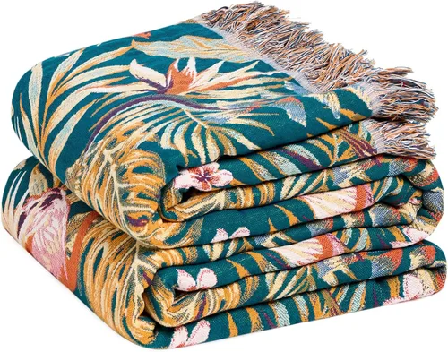 Vista 34 de LUTBM Manta bohemia para sofá de 50 x 60 pulgadas, 100% algodón, suave Animal-pájaro-a