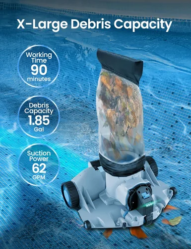 Vista 6 de Aspiradora robótica automática para piscinas, apertura de piscina resistente, entrada de succión ultra ancha de 360°, bolsa extragrande de 1.85